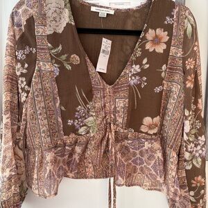 American Eagle Outfitters Floral Brown Blouse